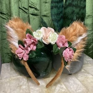 🔥2 for $10🔥 Precious Doe Deer Fur Headband with Pastel Pink and White Flowers